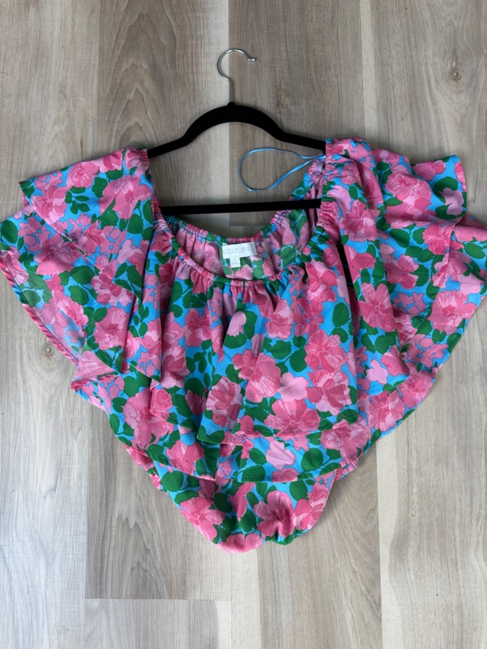 Vici Pink & Green Floral Off-Shoulder Crop Top